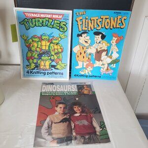 Cartoon Flintstones TMNT and Dinosaur Themed Knitting Magazines Leaflet VTG
